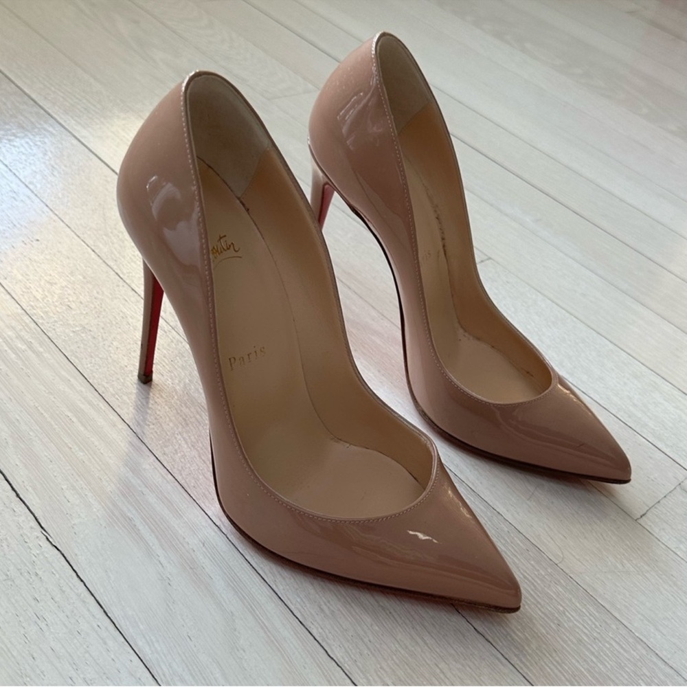 Christian Louboutin Pigalle Follies Patent Leather Pumps 37.5 Beige